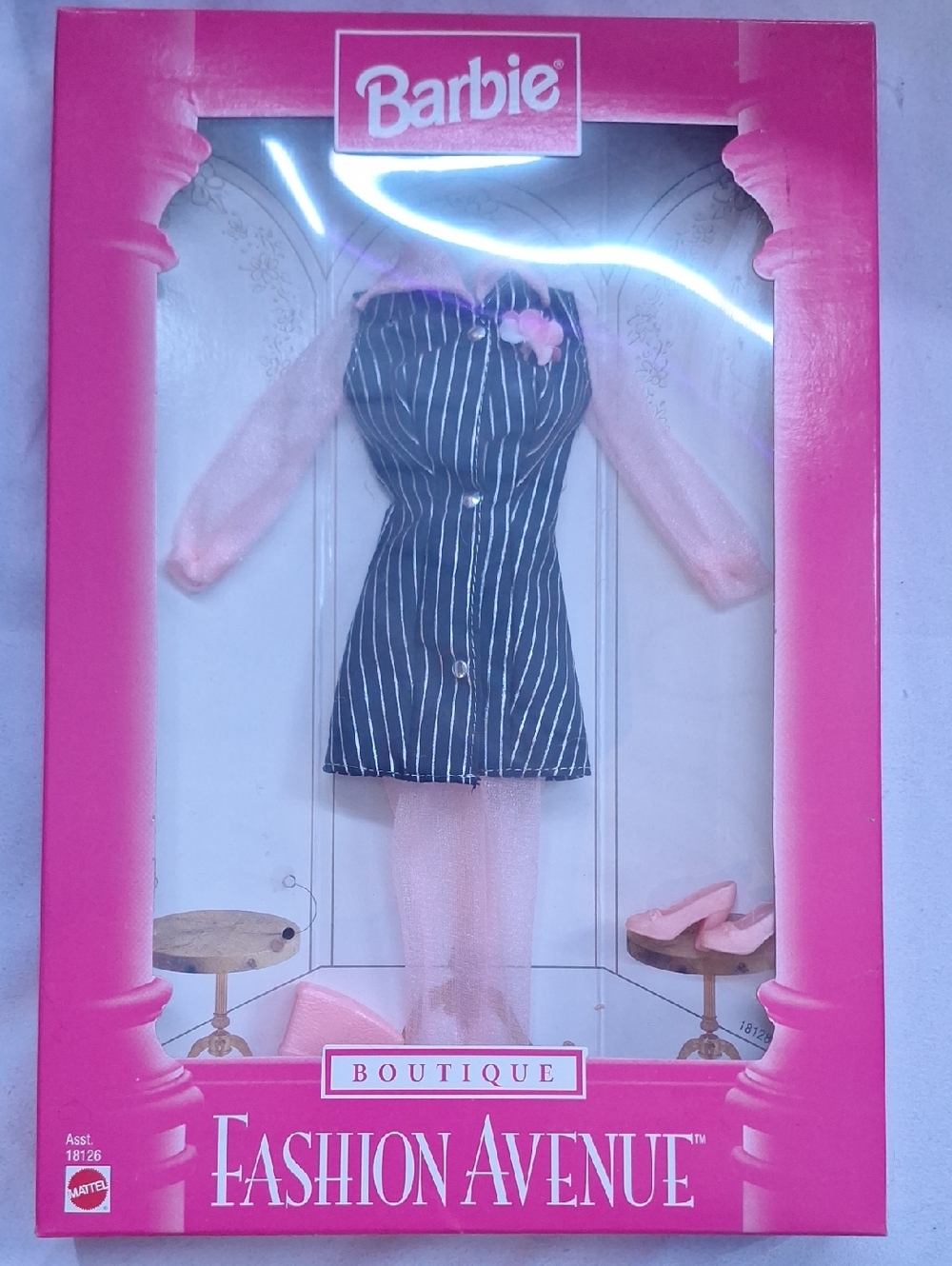 Vintage 1997 Barbie Black Pinstripe Dress with Pink Accents New In Box